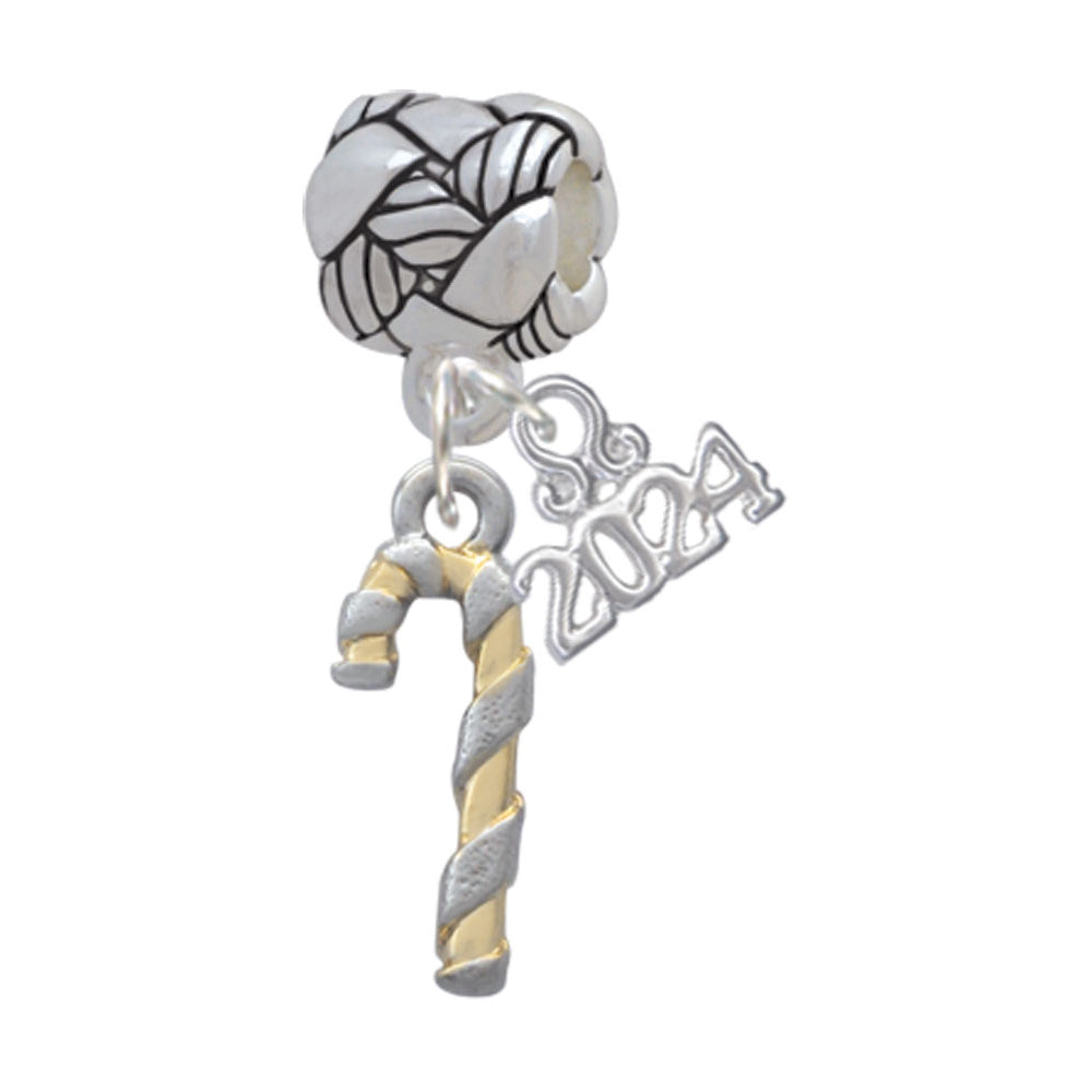 Delight Jewelry Silvertone 3-D Candy Cane Woven Rope Charm Bead Dangle with Year 2024 Image 4