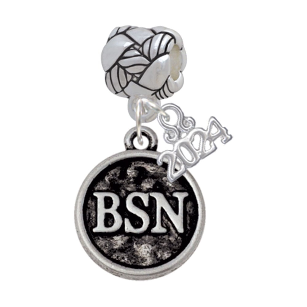 Delight Jewelry Silvertone Nurse Caduceus Seal Woven Rope Charm Bead Dangle with Year 2024 Image 1