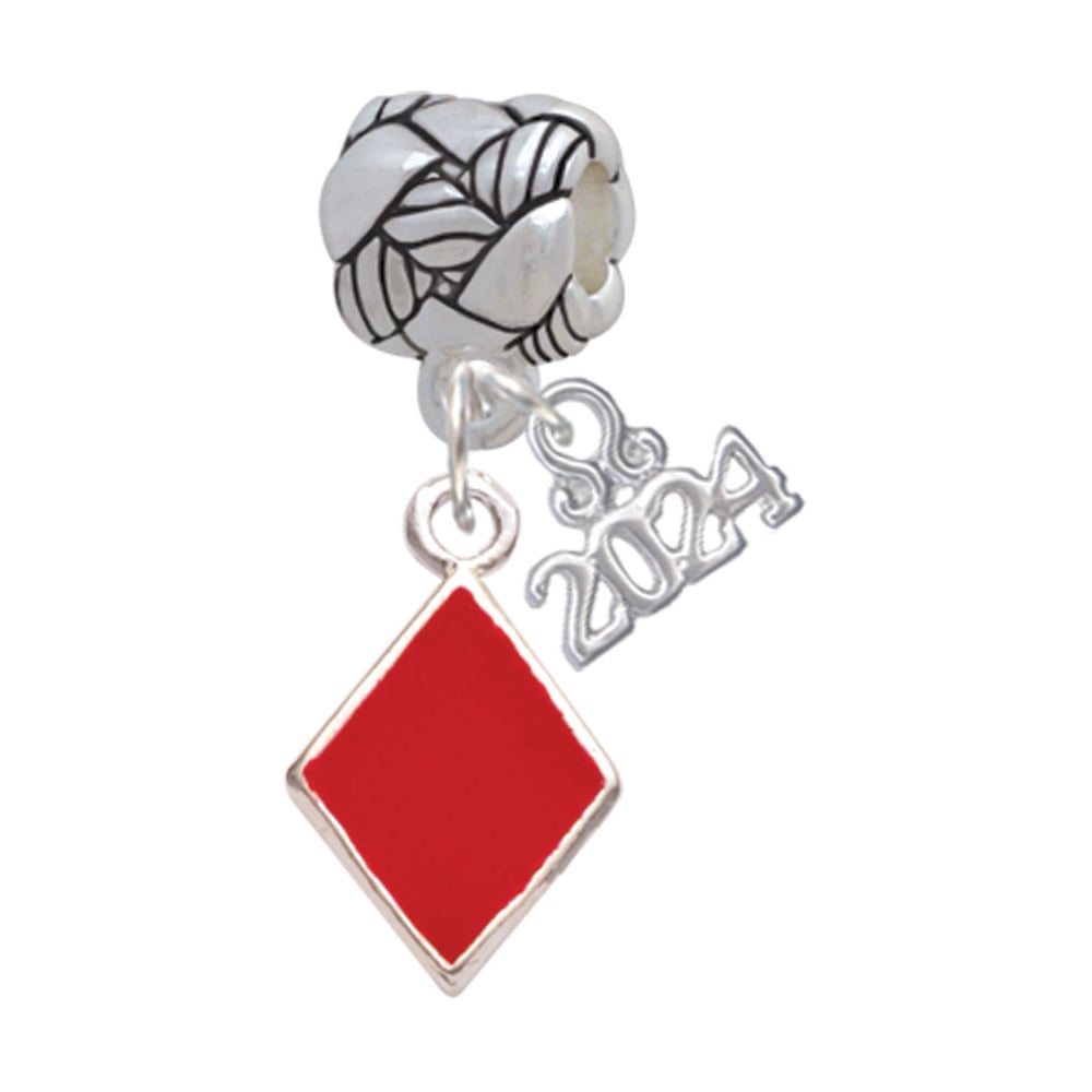 Delight Jewelry Silvertone Enamel Card Suit -Woven Rope Charm Bead Dangle with Year 2024 Image 1