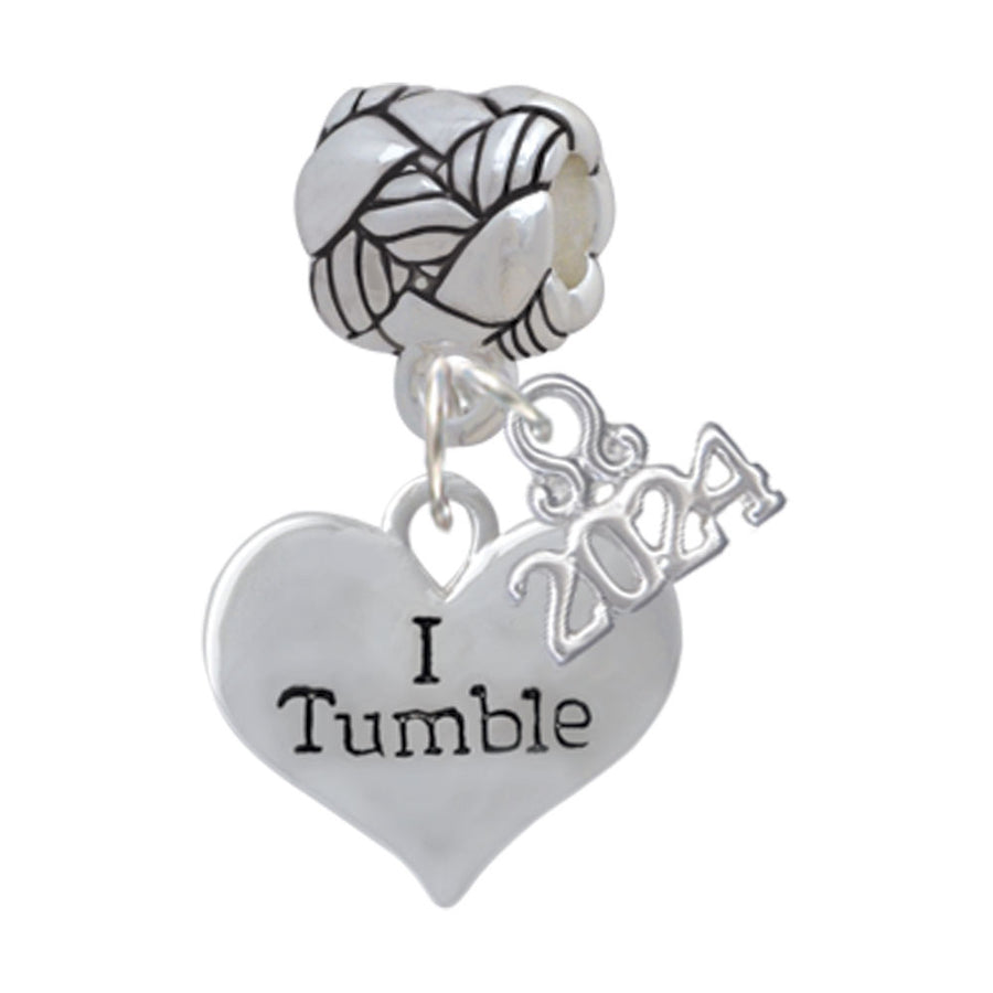 Delight Jewelry Silvertone Cheer Message Heart Woven Rope Charm Bead Dangle with Year 2024 Image 1