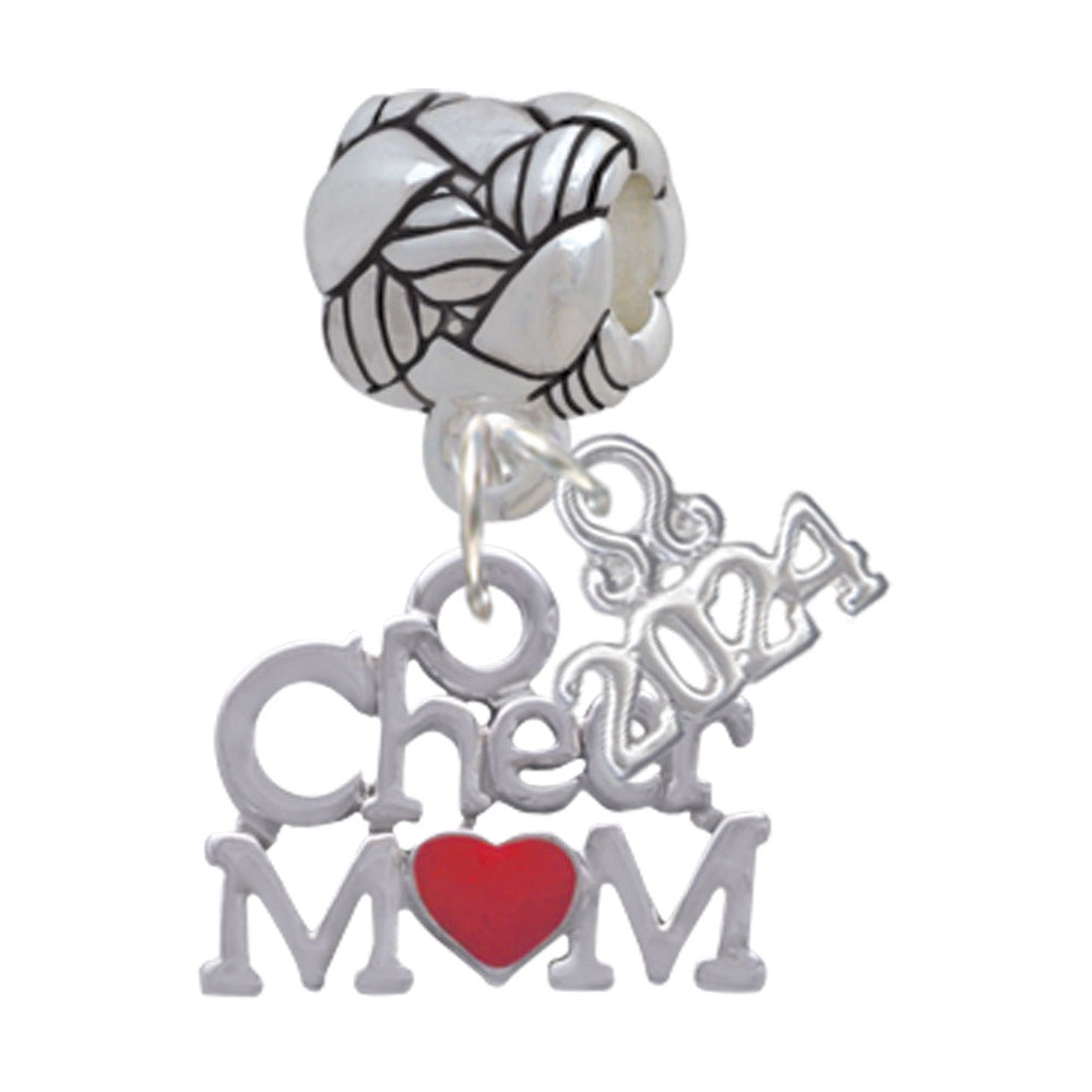 Delight Jewelry Silvertone Cheer Mom with Heart Woven Rope Charm Bead Dangle with Year 2024 Image 1