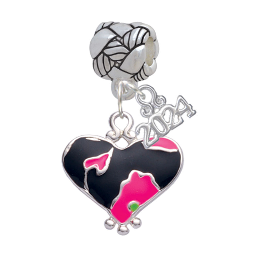 Delight Jewelry Silvertone Enamel Large Cheetah Print Heart Woven Rope Charm Bead Dangle with Year 2024 Image 1