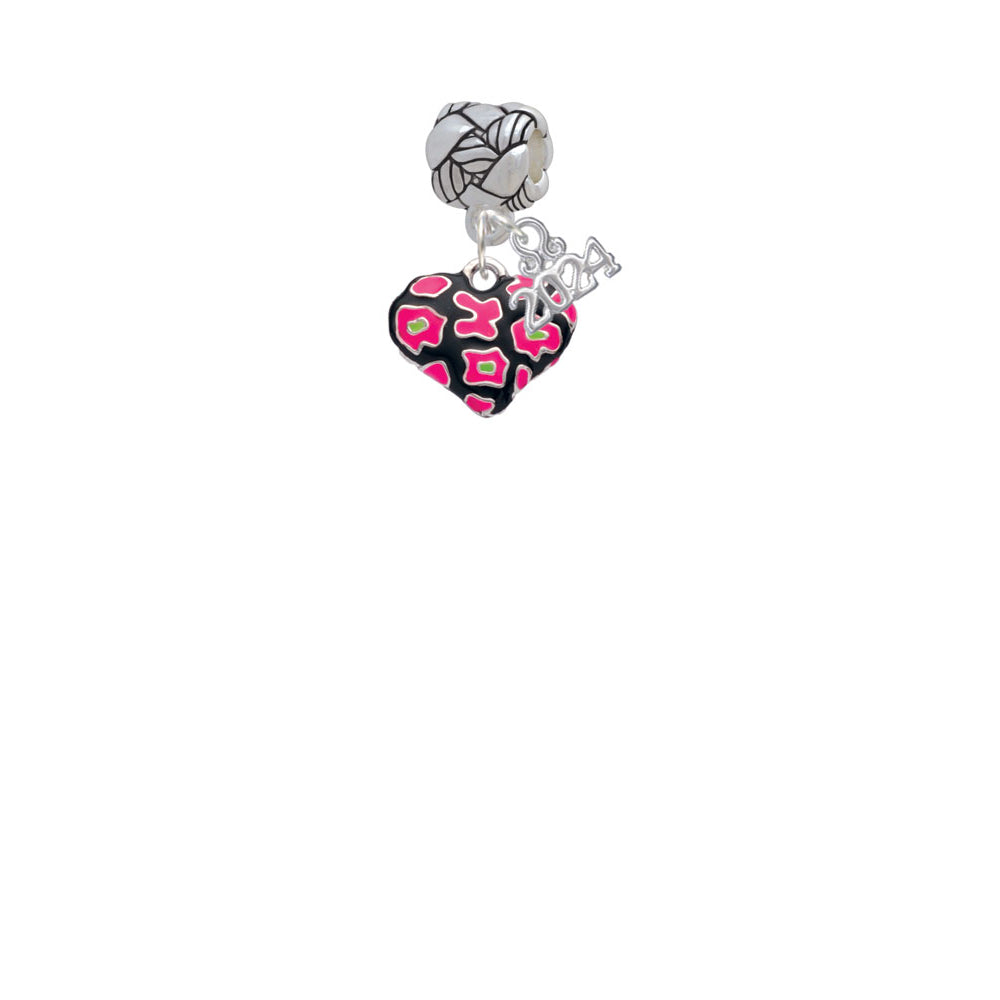 Delight Jewelry Silvertone Enamel Cheetah Print Heart Woven Rope Charm Bead Dangle with Year 2024 Image 2