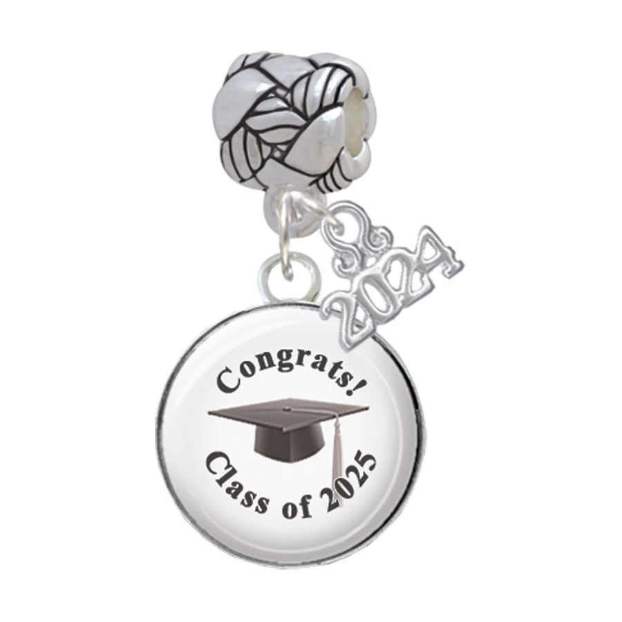 Delight Jewelry Silvertone Domed Class of Woven Rope Charm Bead Dangle with Year 2024 Image 1