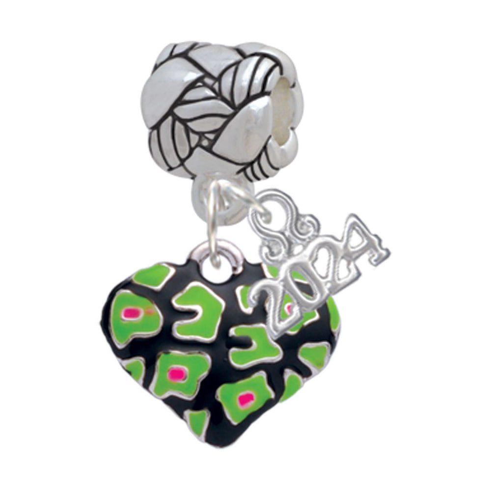 Delight Jewelry Silvertone Enamel Cheetah Print Heart Woven Rope Charm Bead Dangle with Year 2024 Image 4