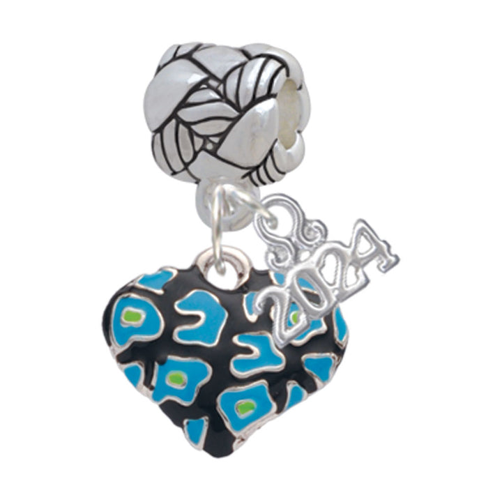 Delight Jewelry Silvertone Enamel Cheetah Print Heart Woven Rope Charm Bead Dangle with Year 2024 Image 6