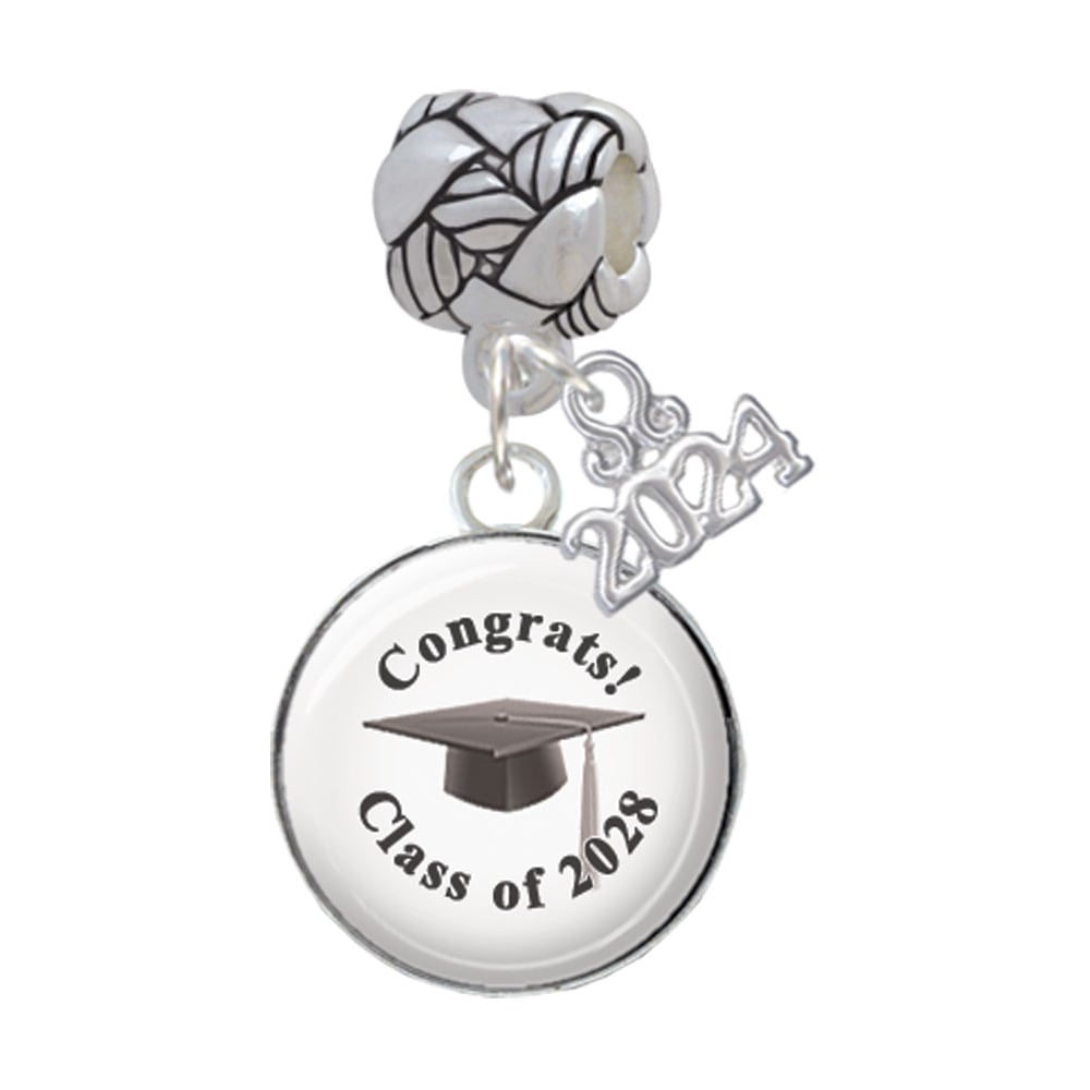 Delight Jewelry Silvertone Domed Class of Woven Rope Charm Bead Dangle with Year 2024 Image 1