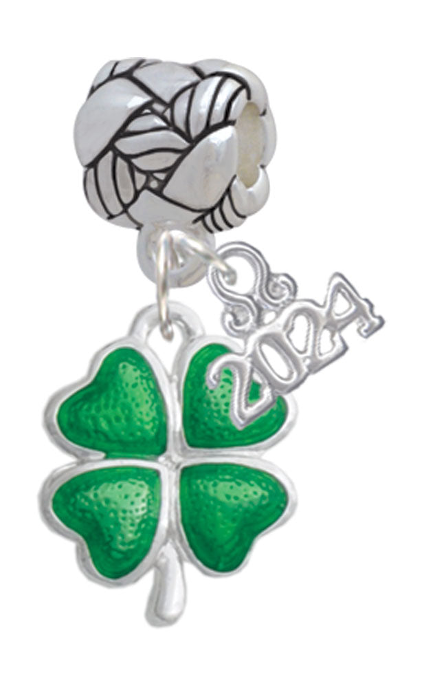 Delight Jewelry Plated Green Lucky Four Leaf Clover Woven Rope Charm Bead Dangle with Year 2024 Image 1