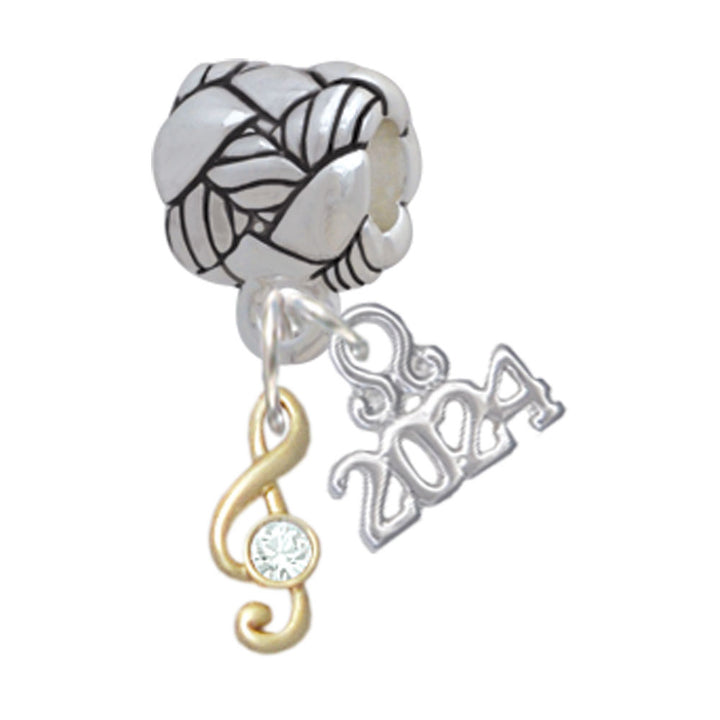 Delight Jewelry Plated Mini Clef with Crystal Woven Rope Charm Bead Dangle with Year 2024 Image 4