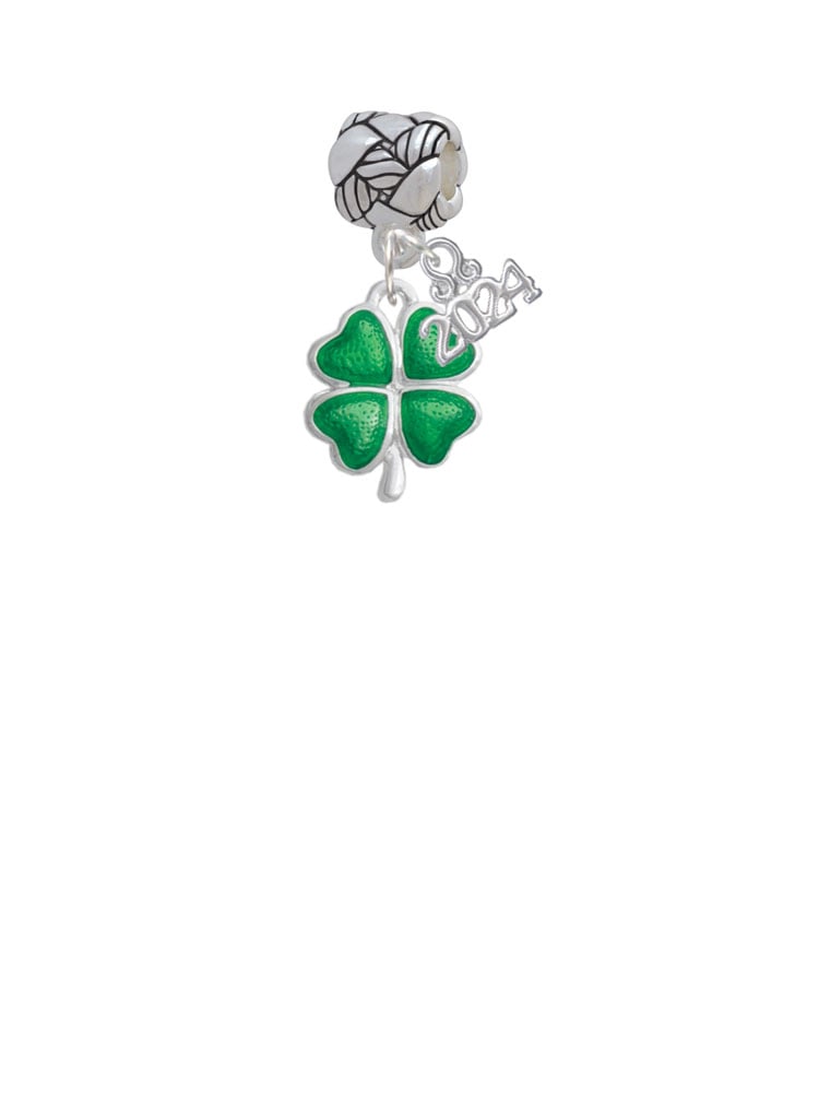 Delight Jewelry Plated Green Lucky Four Leaf Clover Woven Rope Charm Bead Dangle with Year 2024 Image 2