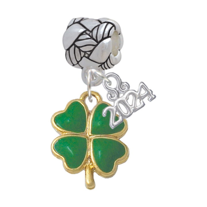 Delight Jewelry Plated Green Lucky Four Leaf Clover Woven Rope Charm Bead Dangle with Year 2024 Image 1