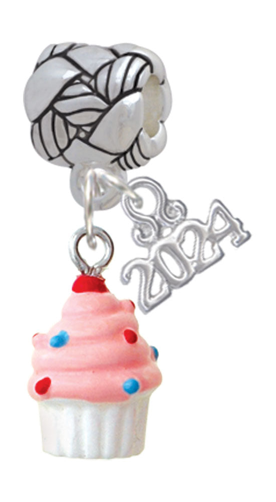 Delight Jewelry Resin Mini Cupcake with Frosting Woven Rope Charm Bead Dangle with Year 2024 Image 1