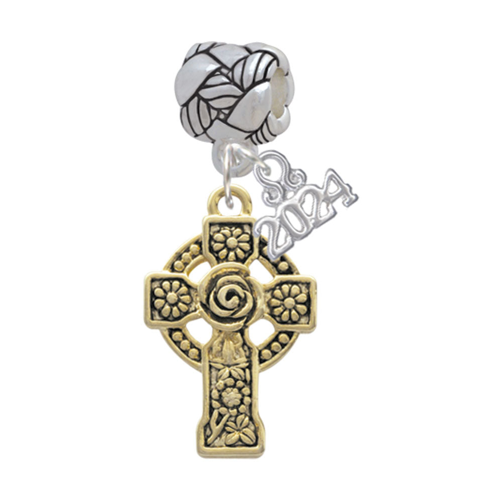 Delight Jewelry Plated Large Celtic Cross Woven Rope Charm Bead Dangle with Year 2024 Image 1