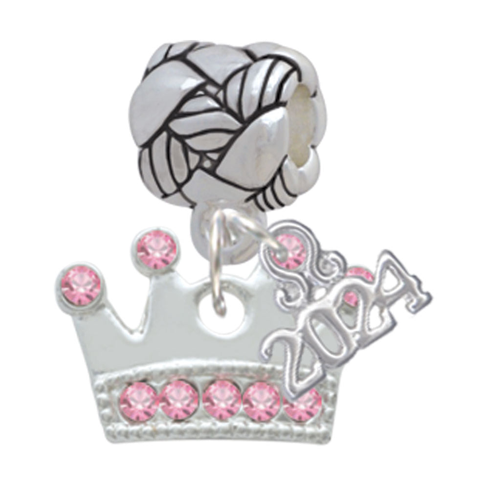 Delight Jewelry Silvertone Crown with Crystals Woven Rope Charm Bead Dangle with Year 2024 Image 1