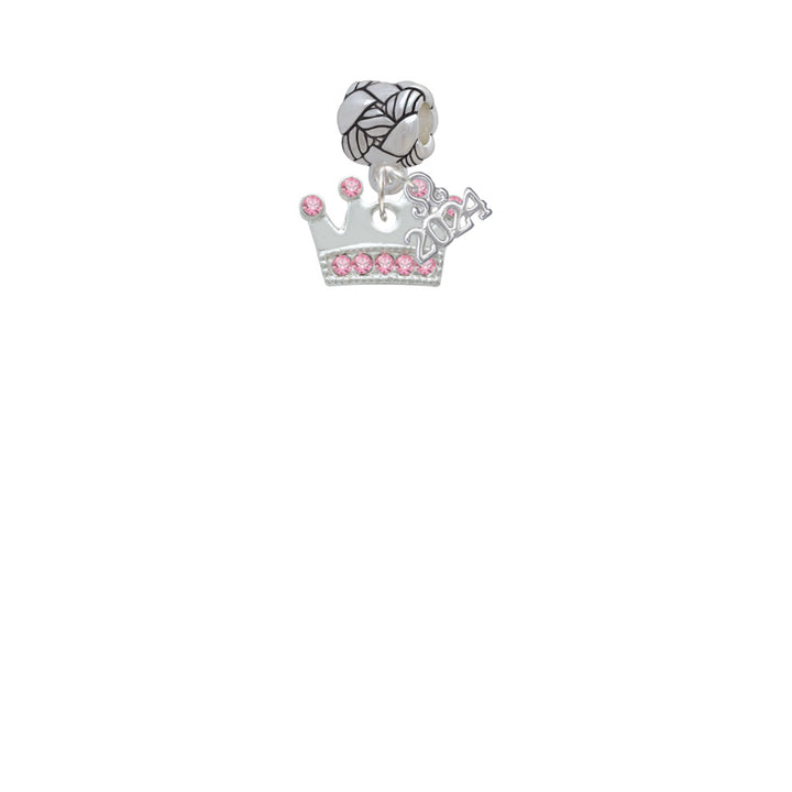 Delight Jewelry Silvertone Crown with Crystals Woven Rope Charm Bead Dangle with Year 2024 Image 2