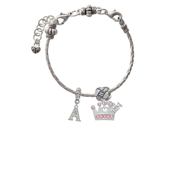 Delight Jewelry Silvertone Crown with Crystals Woven Rope Charm Bead Dangle with Year 2024 Image 3