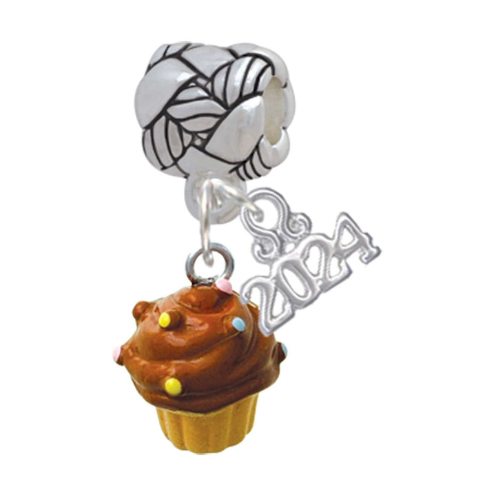 Delight Jewelry Resin Mini Cupcake with Frosting Woven Rope Charm Bead Dangle with Year 2024 Image 1