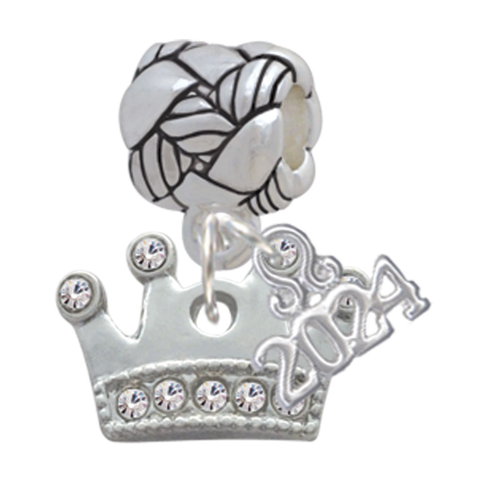 Delight Jewelry Silvertone Crown with Crystals Woven Rope Charm Bead Dangle with Year 2024 Image 1
