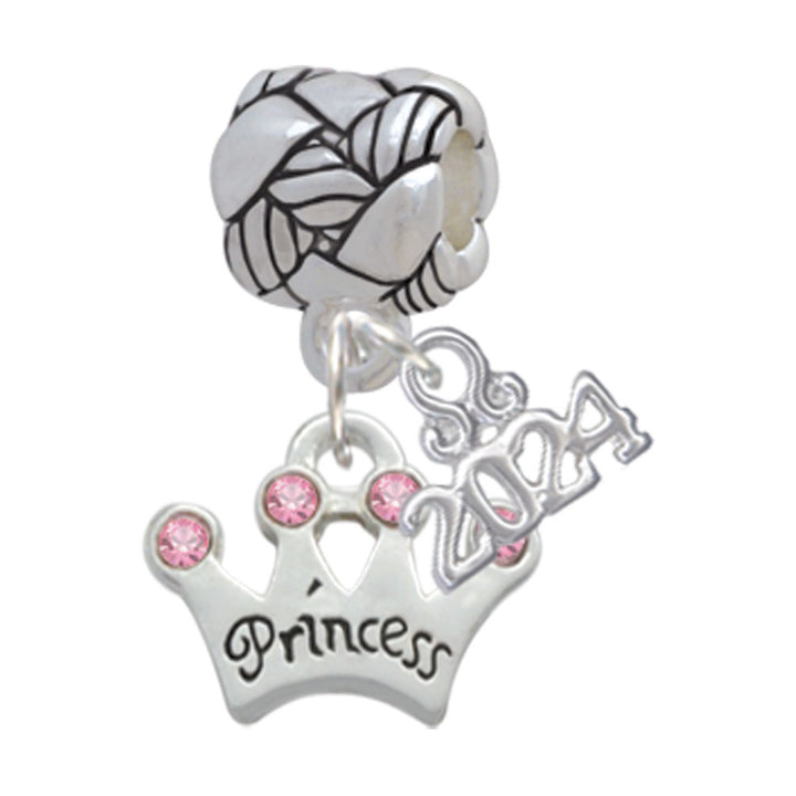 Delight Jewelry Silvertone Small Princess Crown with Crystals Woven Rope Charm Bead Dangle with Year 2024 Image 1