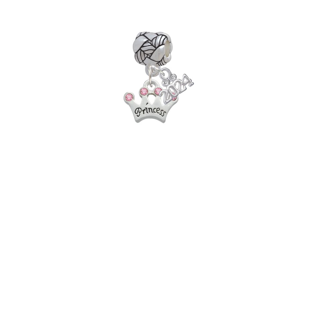 Delight Jewelry Silvertone Small Princess Crown with Crystals Woven Rope Charm Bead Dangle with Year 2024 Image 2