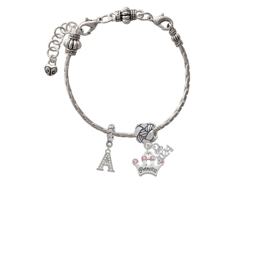 Delight Jewelry Silvertone Small Princess Crown with Crystals Woven Rope Charm Bead Dangle with Year 2024 Image 3