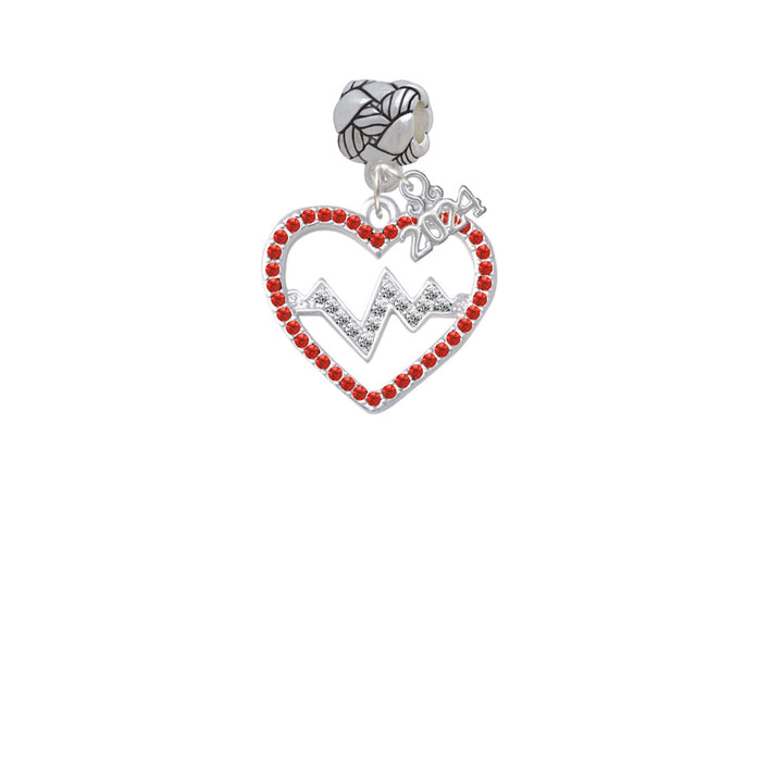 Delight Jewelry Silvertone Large Crystal Heart with Heartbeat Woven Rope Charm Bead Dangle with Year 2024 Image 2