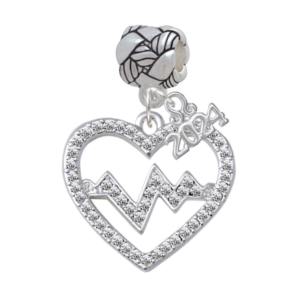 Delight Jewelry Silvertone Large Crystal Heart with Heartbeat Woven Rope Charm Bead Dangle with Year 2024 Image 4