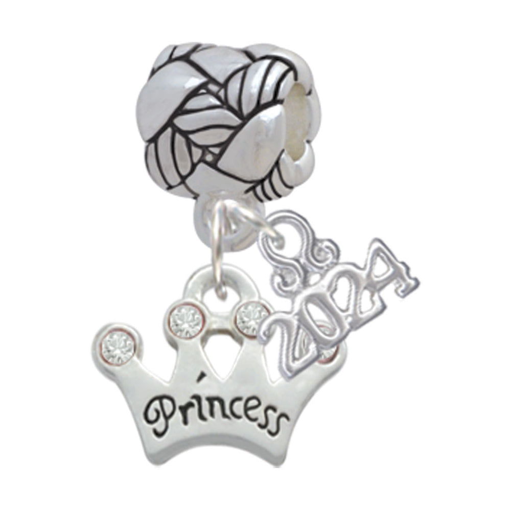 Delight Jewelry Silvertone Small Princess Crown with Crystals Woven Rope Charm Bead Dangle with Year 2024 Image 4
