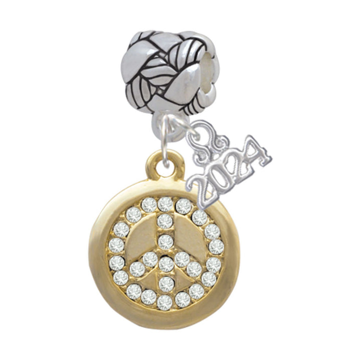 Delight Jewelry Disc with Crystal Peace Sign Woven Rope Charm Bead Dangle with Year 2024 Image 1
