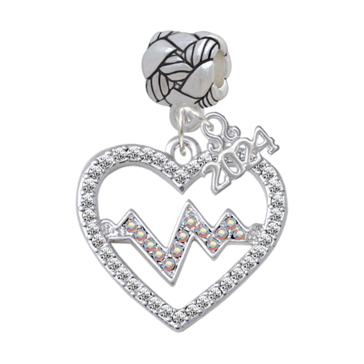 Delight Jewelry Silvertone Large Crystal Heart with Heartbeat Woven Rope Charm Bead Dangle with Year 2024 Image 6