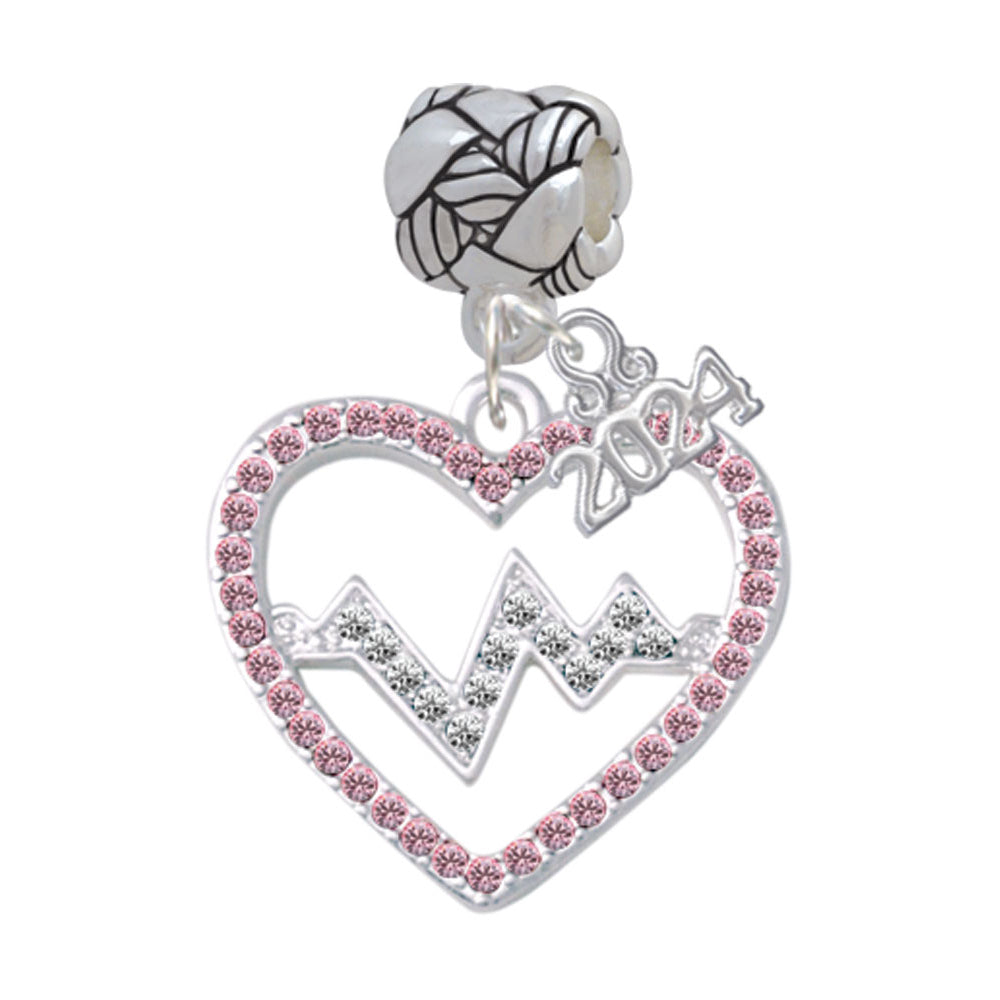 Delight Jewelry Silvertone Large Crystal Heart with Heartbeat Woven Rope Charm Bead Dangle with Year 2024 Image 7