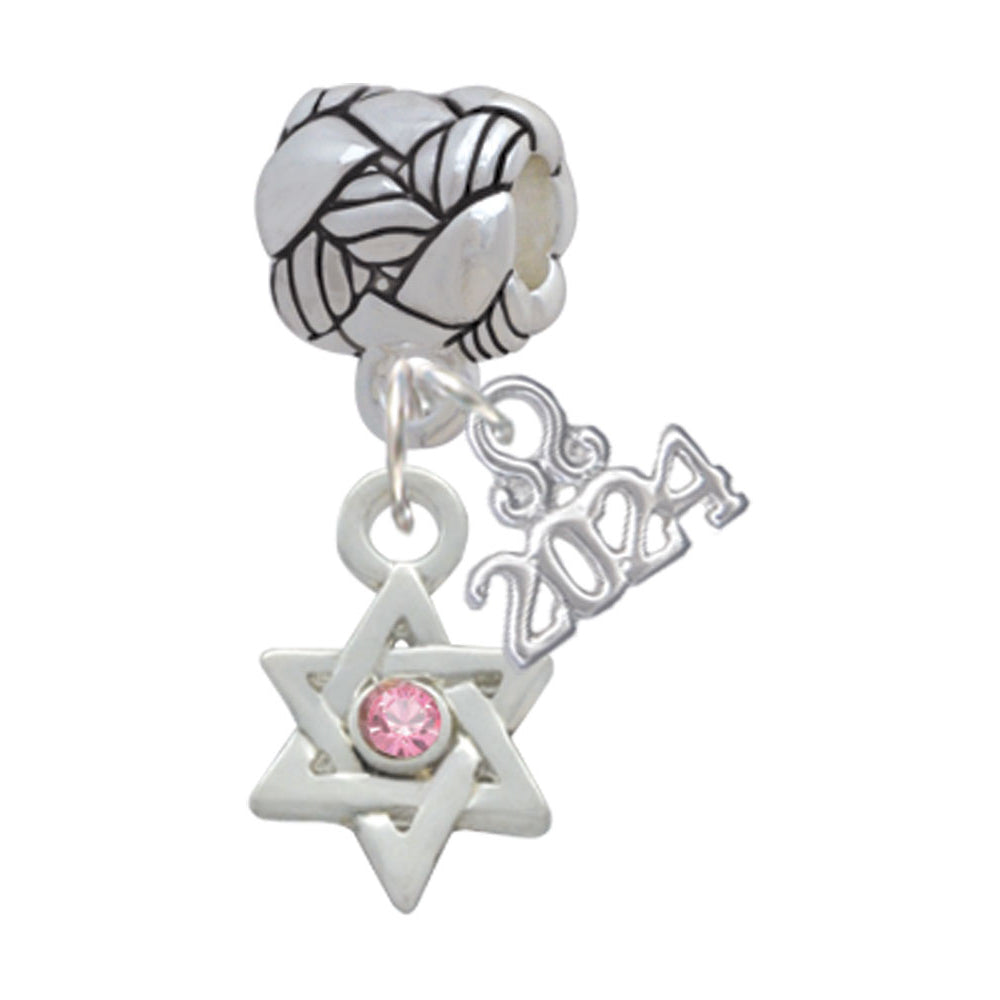 Delight Jewelry Silvertone Mini Star of David with Crystal Woven Rope Charm Bead Dangle with Year 2024 Image 1