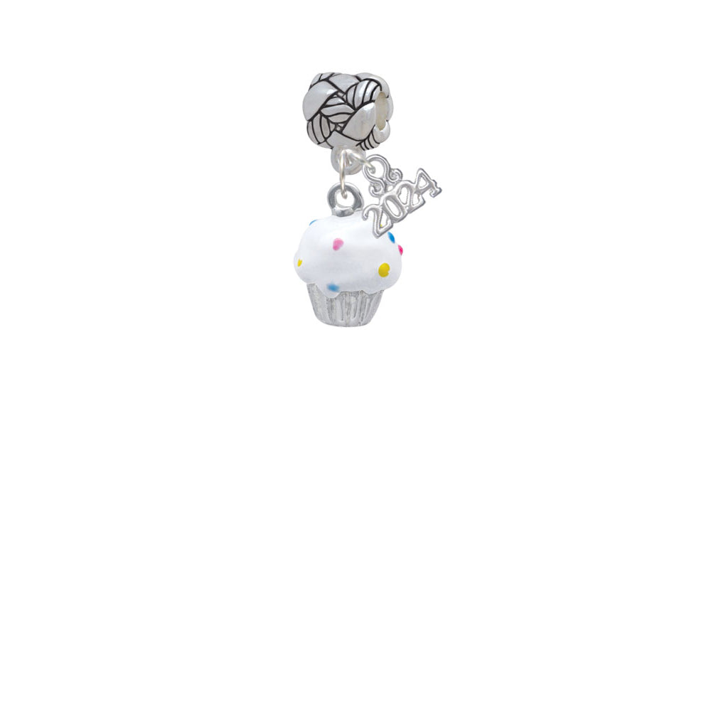 Delight Jewelry Silvertone 3-D Cupcake with Sprinkles Woven Rope Charm Bead Dangle with Year 2024 Image 2