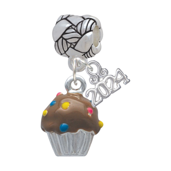 Delight Jewelry Silvertone 3-D Cupcake with Sprinkles Woven Rope Charm Bead Dangle with Year 2024 Image 4
