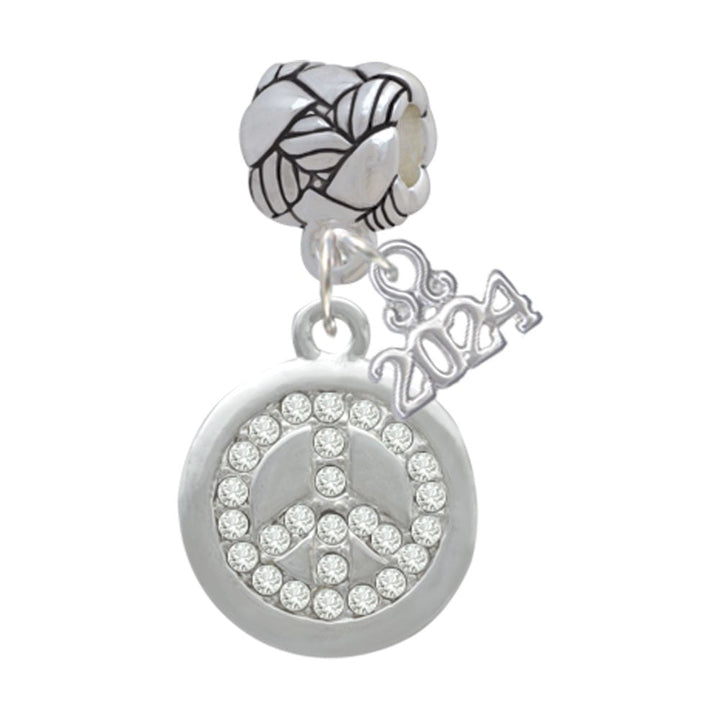 Delight Jewelry Disc with Crystal Peace Sign Woven Rope Charm Bead Dangle with Year 2024 Image 1