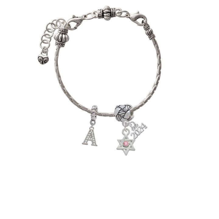 Delight Jewelry Silvertone Mini Star of David with Crystal Woven Rope Charm Bead Dangle with Year 2024 Image 3