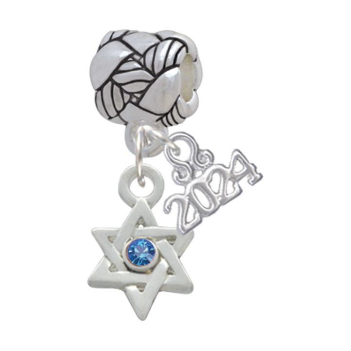 Delight Jewelry Silvertone Mini Star of David with Crystal Woven Rope Charm Bead Dangle with Year 2024 Image 1