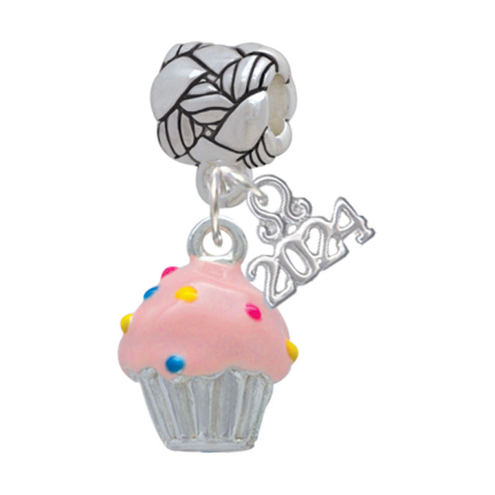 Delight Jewelry Silvertone 3-D Cupcake with Sprinkles Woven Rope Charm Bead Dangle with Year 2024 Image 1