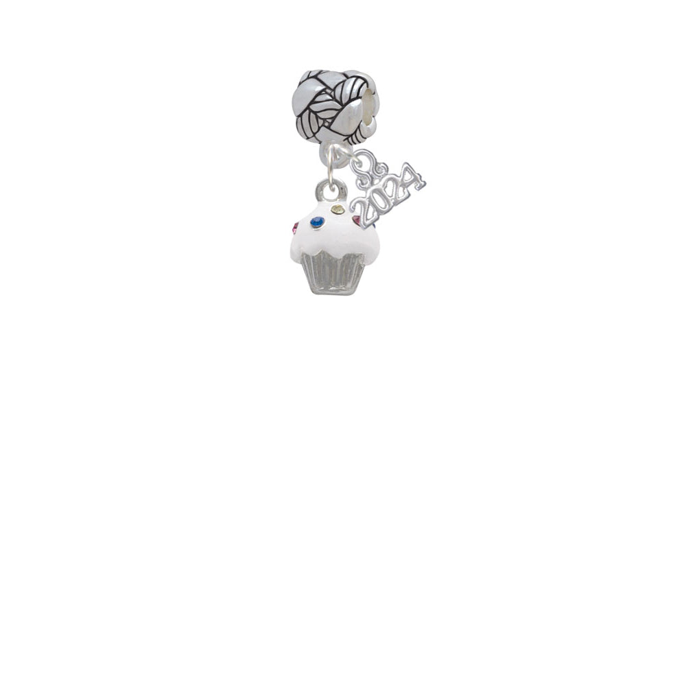 Delight Jewelry Silvertone Small Cupcake with Crystal Sprinkles Woven Rope Charm Bead Dangle with Year 2024 Image 2