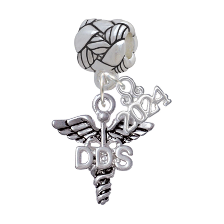 Delight Jewelry Silvertone Caduceus - Dental Woven Rope Charm Bead Dangle with Year 2024 Image 1