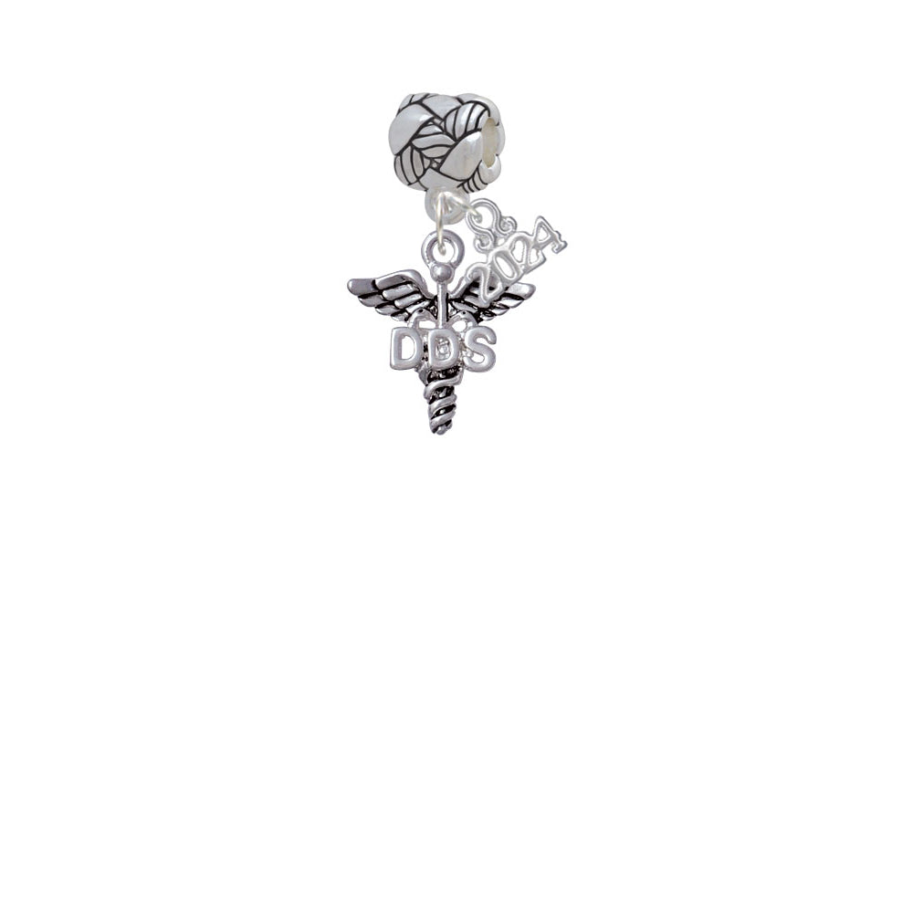 Delight Jewelry Silvertone Caduceus - Dental Woven Rope Charm Bead Dangle with Year 2024 Image 2
