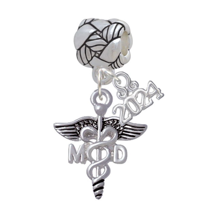 Delight Jewelry Silvertone Caduceus - Doctor Woven Rope Charm Bead Dangle with Year 2024 Image 4