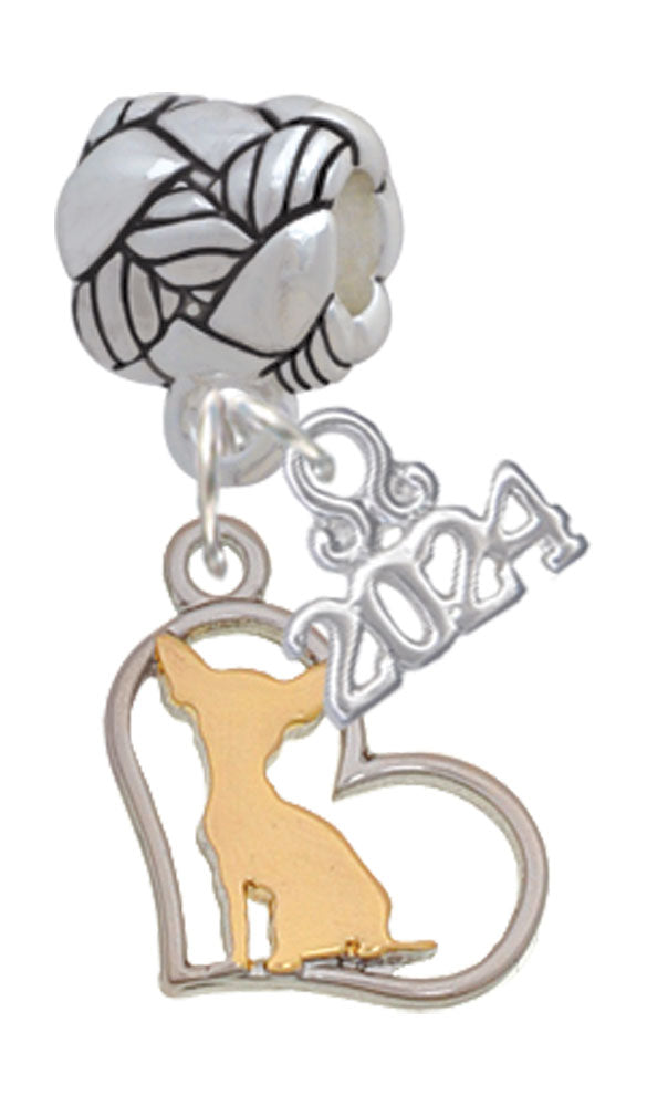 Delight Jewelry Two-tone Dog Breed Silhouette Heart Woven Rope Charm Bead Dangle with Year 2024 Image 1