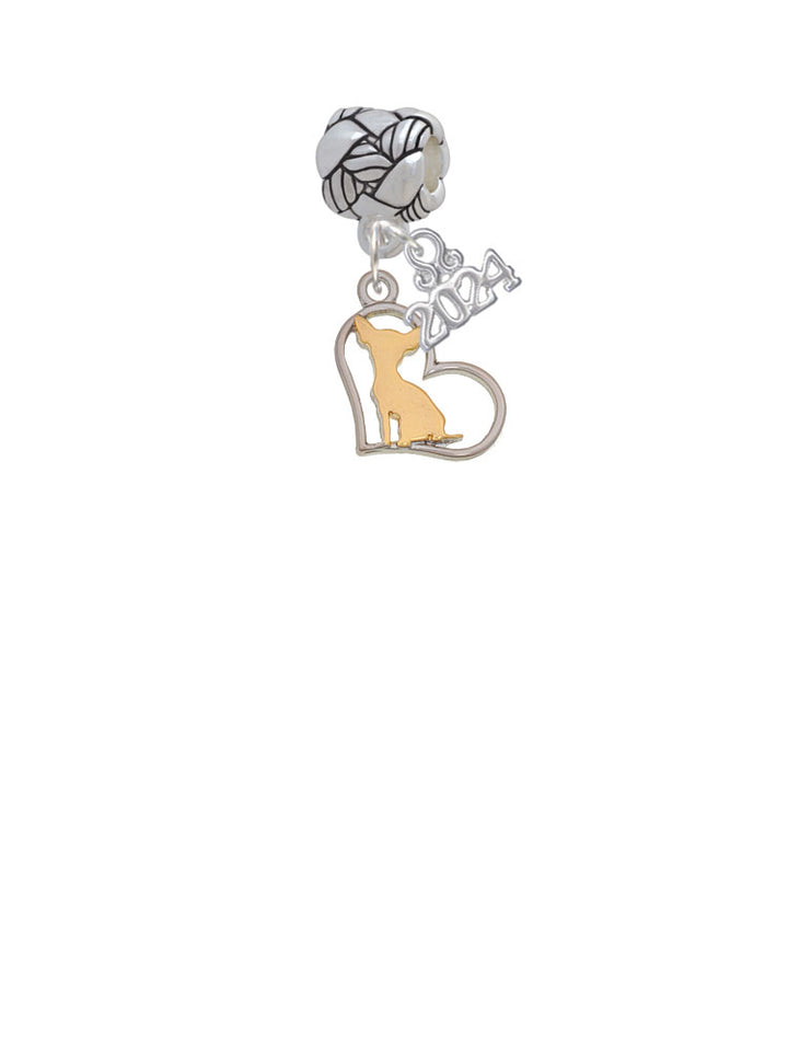 Delight Jewelry Two-tone Dog Breed Silhouette Heart Woven Rope Charm Bead Dangle with Year 2024 Image 2