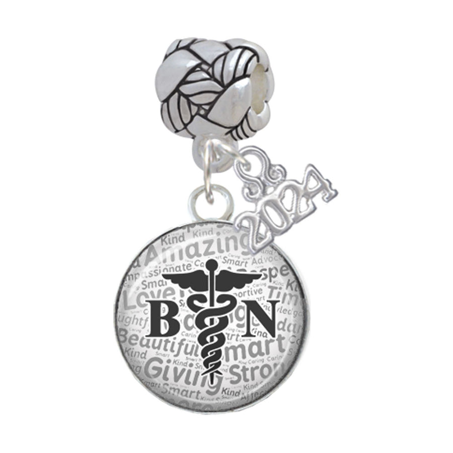 Delight Jewelry Silvertone Domed BN Woven Rope Charm Bead Dangle with Year 2024 Image 1