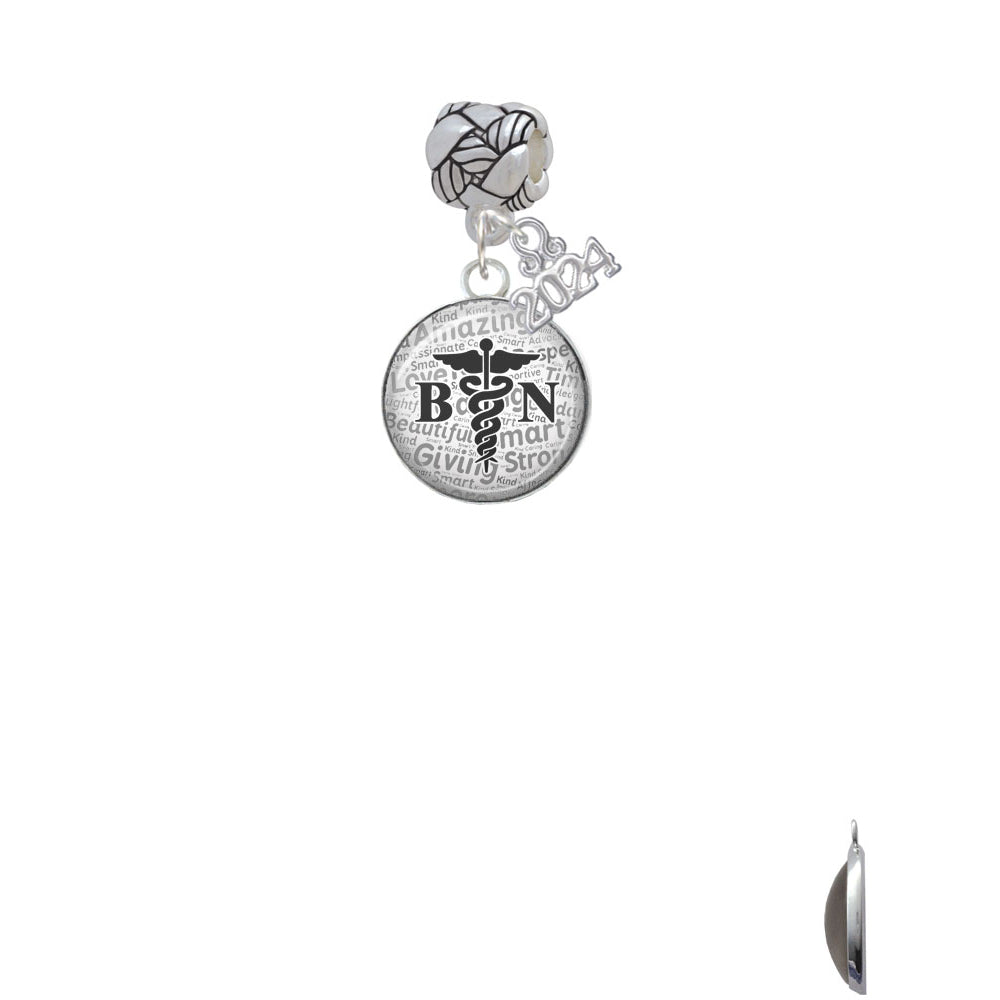 Delight Jewelry Silvertone Domed BN Woven Rope Charm Bead Dangle with Year 2024 Image 2