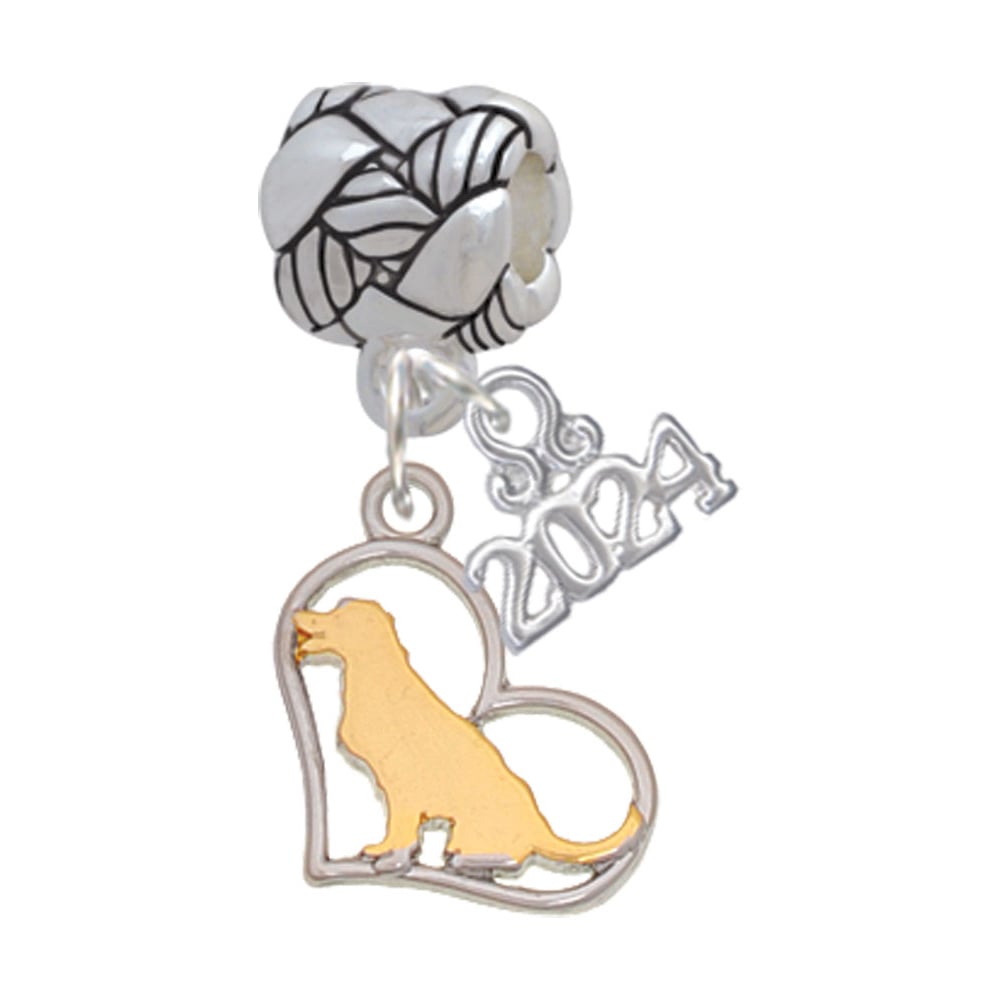 Delight Jewelry Two-tone Dog Breed Silhouette Heart Woven Rope Charm Bead Dangle with Year 2024 Image 1