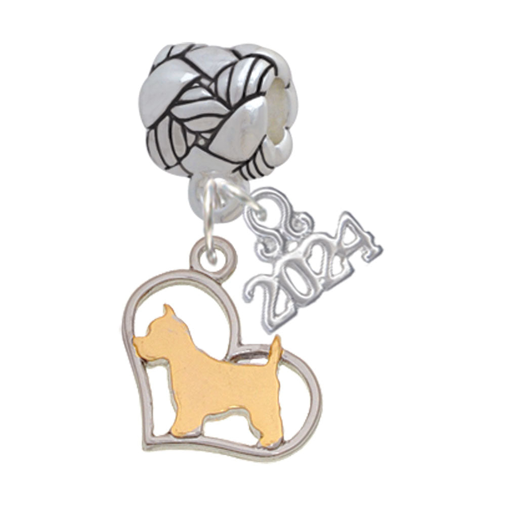 Delight Jewelry Two-tone Dog Breed Silhouette Heart Woven Rope Charm Bead Dangle with Year 2024 Image 6