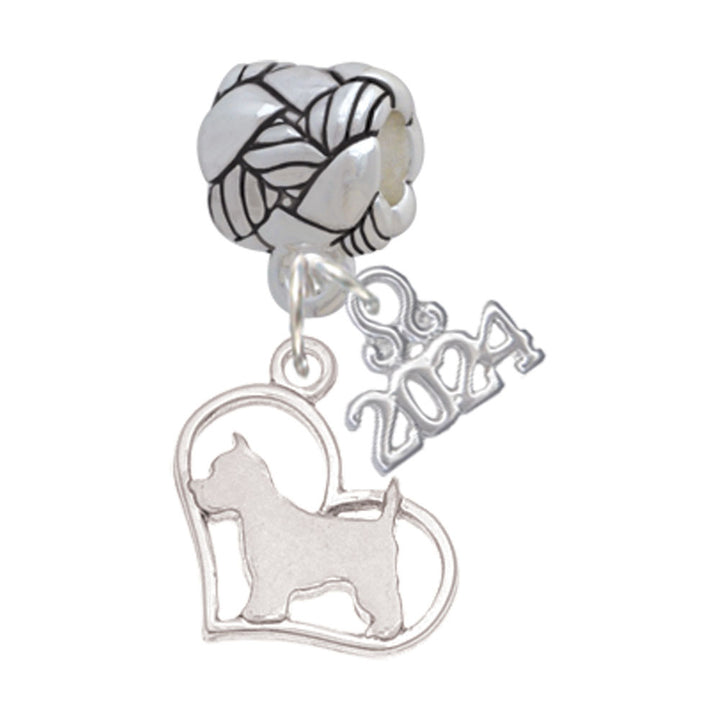 Delight Jewelry Silvertone Dog Breed Silhouette Heart Woven Rope Charm Bead Dangle with Year 2024 Image 6