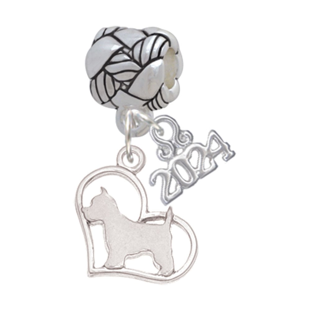 Delight Jewelry Silvertone Dog Breed Silhouette Heart Woven Rope Charm Bead Dangle with Year 2024 Image 1